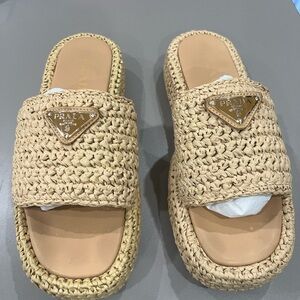 Prada raffia slides